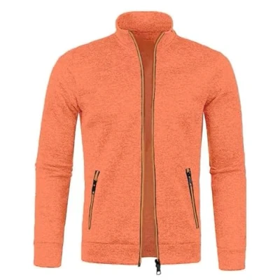 Image of CAZOY Mens Lightweight Full Zipper Coat Jacket Open Front Stand Collar Cardigan Sweater Jumper with Pockets Men Long Sleeve Zip Up Sweatshirt Pullover Tops for Gym Fitness Orange UK Size 12