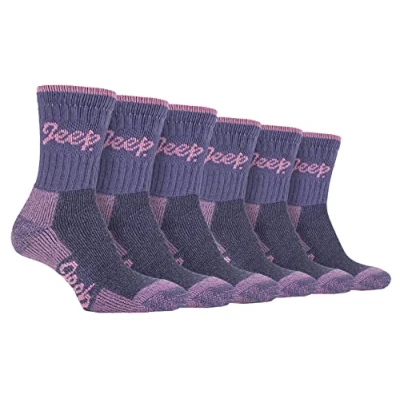 Image of Jeep 6 Pair Multipack Ladies Cotton Breathable Padded Hiking Socks Womens Cushioned Anti Blister Crew Trekking (4 8, Purple/Rose)