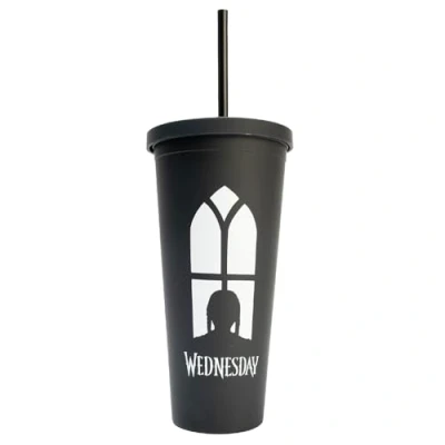Image of Blue Sky Studios Wednesday Travel Cup Built in Straw Water Bottle, 600 ml, Licensed Merchandise
