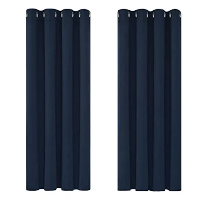 Image of Deconovo Curtains for Living Room Solid Thermal Insulated Eyelet Blackout Bedroom 46 x 54 Inch Navy Blue 1 Pair