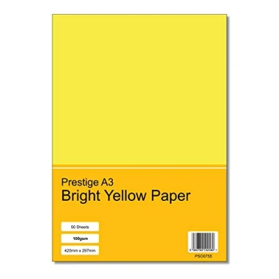 Image of Prestige A3 Bright Yellow 100gsm Paper x 50 Sheets per Pack