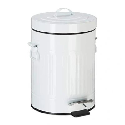 Image of Relaxdays Pedal Bin, Vintage Under Kitchen Counter &amp; Bathroom Metal, 5 L, White