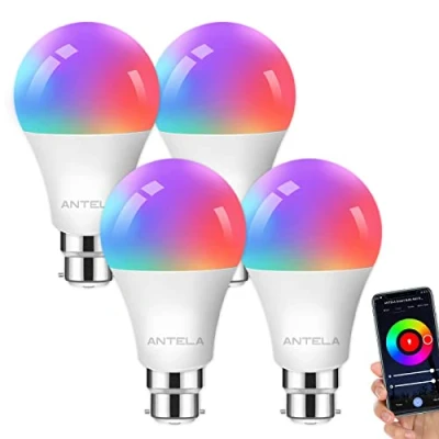 Image of ANTELA Smart Bulb B22 Alexa Light Bulbs, 9W LED WiFi Bulb, 2700K 6500K RGB Dimmable Colour Changing, Life App Control, Compatible with Alexa, Google Home, No Hub Required, 4 Packs