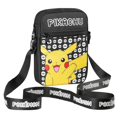 Image of Pokemon Shoulder Bag Cross Body for Kids Adjustable Strap Pikachu Small Travel Gamer Gifts (Black Pikachu)