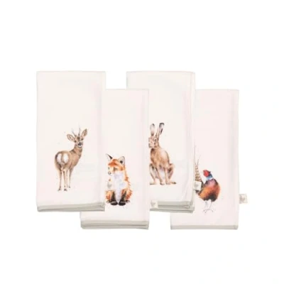 Image of Wrendale Designs Woodlanders&#039; Set of Four Woodland Animal Fabric Napkins