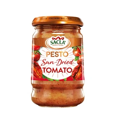 Image of Sacla Pesto Italian Sun Dried Tomato Perfect with Pasta, Roasted Veg, Pomodoro and Soups Made Basil Leaves, Sundried Tomatoes, Cheese Nuts 190g (Pack of 1)