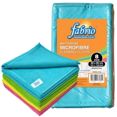 Image of FABRIO Microfibre Cleaning Cloth Assorted 30cm x Pack of 8