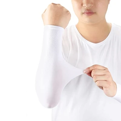 Image of Arm Sleeves UV Protection,Arm Warmers Support Stretchy Anti slip,Compression to Cover Arms Womens Mens Youth for Covering Tattoo Basketball Running Cycling Gardening Outdoor (White,1 Pair)