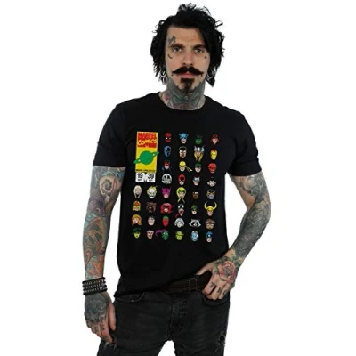 Image of Marvel Men&#039;s Comics Heads Cover T Shirt Black Large