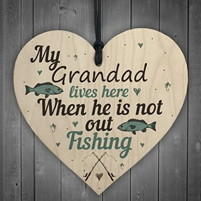 Image of RED OCEAN Grandad Lives Here CARP Fishing Wooden Sign Plaque Fathers Day Dad Gift Gone Birthday Present