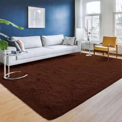 Image of Aspire Homeware Rugs Living Room Brown Area for Bedroom 120x170cm Anti Slip Modern Super Soft Thick Pile Fluffy Shaggy Rug Non Shedding