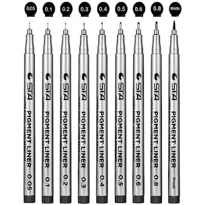 Image of Cdycam Fineliner Pens, Set of 9 Black Ink Pen Micro Liner Waterproof Drawing Pens for Technical Sketching Artist Illustration Office Documents (Grey)