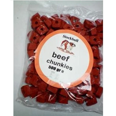 Image of Stockbull BEEF CHUNKIES 500G PER PACK. TRAINING DOG TREAT PILL POCKET 1 OR 3 PACKS (3 PACKS)