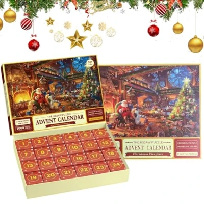Image of Jigsaw Advent Calendar 2024,Christmas 2024 Puzzle Calendar,Christmas Countdown with 24 Boxes 1008 Pieces,Jigsaw Puzzles for Adults Kids Toy Women Men (A)