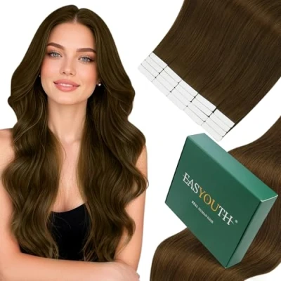 Image of Easyouth Hair Extensions Tape in Human Medium Brown Real Remy Invisible 16 Inch 40g 20Pcs