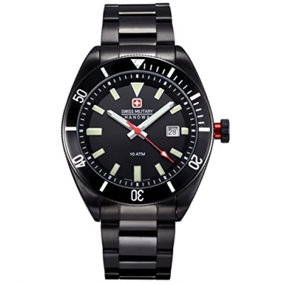 Image of Swiss Military Men&#039;s Quartz Watch with Black Dial Analogue Display and Stainless Steel Plated Bracelet 6 5214.13.007