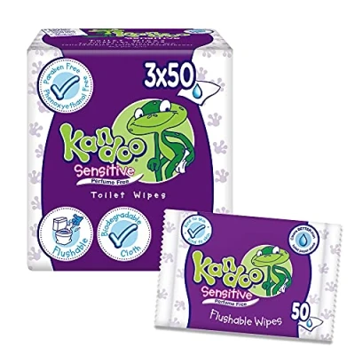 Image of Kandoo Sensitive Flushable Toilet Wipes, 2+1 Free, Total 150 Wipes