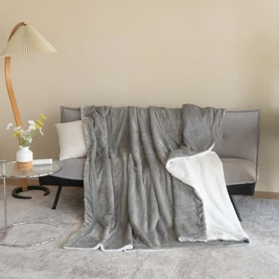 Image of Good Nite Bed Blankets 150x200cm Sherpa Fleece Blanket Throw Reversible Microfibre Thick Winter Bedspread For Bedding Couch Sofa (Grey, Double)
