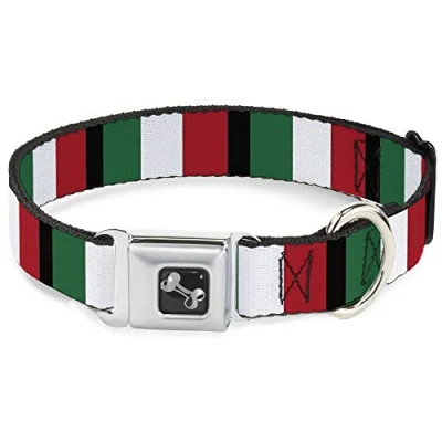 Image of Buckle Down Dog Collar Seatbelt Italy Flags, Multicolor, 1.5&quot; Wide Fits 18 32&quot; Neck Large (DC W30904 WL)
