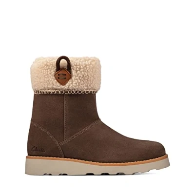 Image of Clarks Girl&#039;s Crown Loop K Snow Boot, Walnut Suede, 11 UK Child