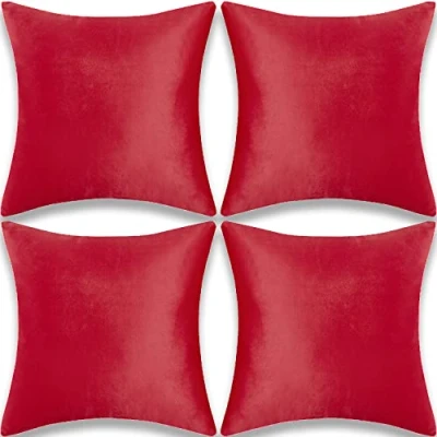 Image of Yonous Cushion Covers, Soft Premium Velvet Decorative Throw Pillow for Sofa Bed Couch Chair, Set of 4, Red, 20 x inch / 50 cm