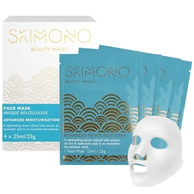 Image of Hydration Boost Korean Face Mask Bio Cellulose Sheet with Rose, Honey Serum &amp; Hyaluronic Acid Luxury Facial Skincare Gift for Women, Vegan, Cruelty Free by SKIMONO (4 Pack)