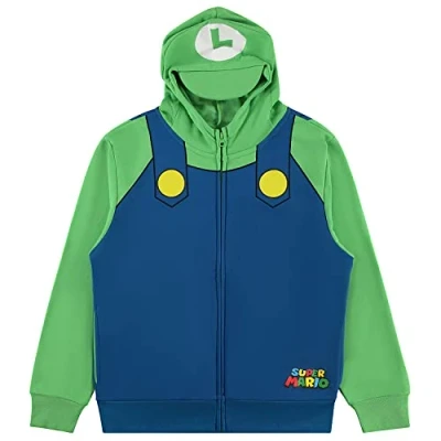 Image of Nintendo Mens Mario Costume Hoodie and Luigi Classic Video Game Cosplay Dress Up Hoodie, Heather, Large