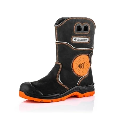 Image of Buckbootz BVIZ5 Black Orange Hi Visibility 360 Reflective Waterproof Full Safety Rigger Boot with Ankle Protection &amp; Pull On Handles (uk_footwear_size_system, adult, men, numeric, wide, numeric_11)