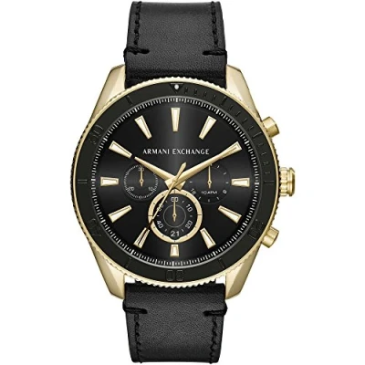 Image of Armani Exchange Watch for Men, Quartz Chronograph Movement, 46 mm Gold Stainless Steel Case with a Leather Strap, AX1818