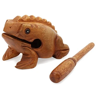 Image of Aussel Guiro Croaking Wooden Frog with mallet, Musical Instrument Sound Block, Fair Trade Percussion (12.7CM)