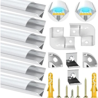 Image of Chesbung 6 Pack 1Meter/3.3ft U Shape LED Aluminum Channel, Profile with Cover. Channels and Diffusers End Caps Mounting Clips (6PCS 1m V)