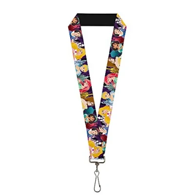 Image of Buckle Down Unisex Adult&#039;s Lanyard 1.0 Disney Princess Poses/Castle Silhouettes Pur Key Chain, Multicolor, One Size