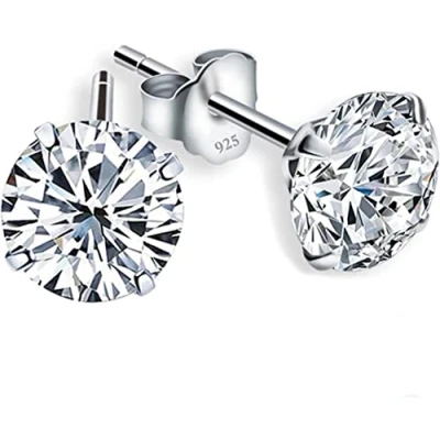 Image of Earrings, Earrings Ladies Fashion,Earrings,Hoops Earrings,Earrings Stud 925 Sterling Silver Platinum Plated Round Cubic Zirconia Hypoallergenic 5mm 6mm 7mm 8mm (6mm B)