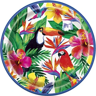Image of Palm Tropical Luau Dinner Plates (22cm) Perfect for Parties &amp; Events 8ct