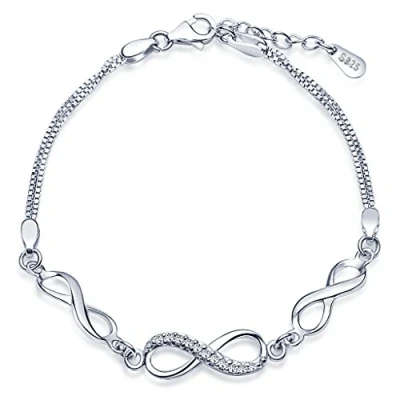 Image of Infinite U Women&#039;s Girl&#039;s Bracelet, 925 Sterling Silver bangle, symbol bracelet inlaid with zircon, Adjustable Chain, Christmas birthday gift