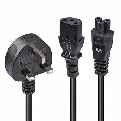 Image of LINDY 30374 UK 3 Pin Plug to IEC C13 &amp; C5 Splitter Extension Cable, Black, 2.5m