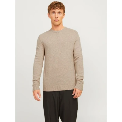Image of JACK &amp; JONES Men&#039;s Jprcclambswool Knit Crew Neck Sn Jumper, Oatmeal/Detail: Melange, S