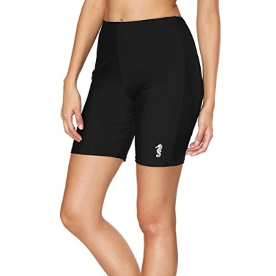 Image of CharmLeaks Womens Sports Swimming Short Boyleg Boardshort Beachwear Bottom, Black Seahorse, M