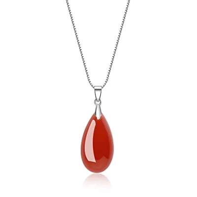 Image of COAI 925 Sterling Silver Necklace Crystal for Women, Teardrop Red Agate