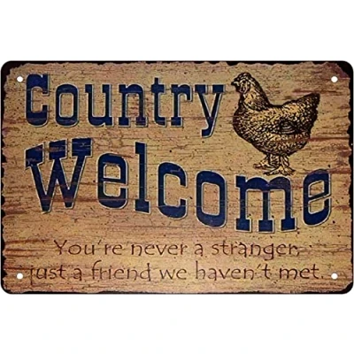 Image of Retro Funny Metal Sheet Signs country welcome, Wall Decoration, 8x12 Inch