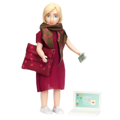 Image of Lundby Dolls for Girls and Boys — Doll Laptop Computer with Carry Bag + Mobile Cell Phone House Accessories Dollhouse Furniture Mini Age 3+ 1:18