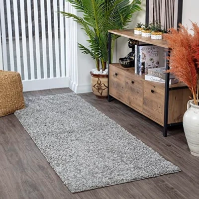 Image of Livabliss Home Shaggy Rug Modern Runner Rugs Living Room, Hallway 80x220 cm, Soft for Bedroom Neutral Boho Fluffy Rug, Easy Care Plush Thick Pile Grey