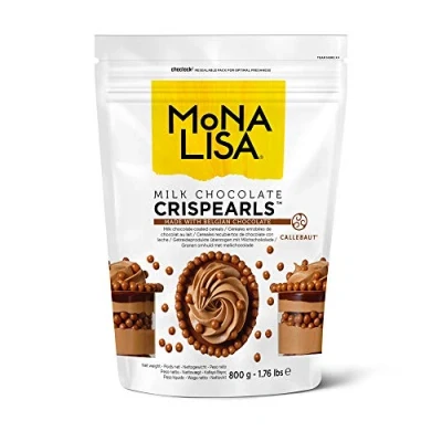 Image of Mona Lisa Crispearls by Callebaut (Milk Chocolate, 1 x 800g Bag) Resealable Velcro Bag Flavoured Coated Cereal Balls for Decorating Cakes, Cupcakes, Waffles, Crepes, Pancakes