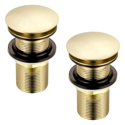 Image of Xcel Home 2x Brushed Gold Unslotted Basin Waste Dome Shaped Click Clack Replacement Pop Up Brass Polished Bathroom Sink Plug