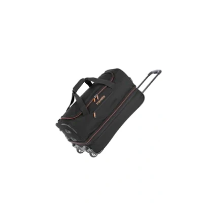 Image of Travelite 2 Wheel Trolley Travel Bag with Expansion fold, Luggage Series Basics: Soft Wheels Extra Volume, 55 cm, 51 liters, Black/Orange (Expandable to 64 liters)