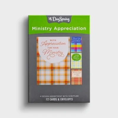 Image of DaySpring Thank You for your Service Ministry Appreciation 4 Design Assortment with Scripture 12 Plaid Boxed Cards &amp; Envelopes (J7449)