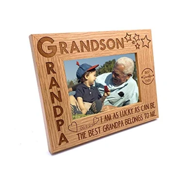 Image of ukgiftstoreonline Grandpa and Grandson Wooden Photo Frame Gift (8 x 10 Inch)