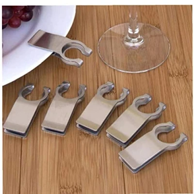 Image of Stainless Steel Plate Clip Wine or Champagne Glass Holder Hands Free Accessories and Gifts