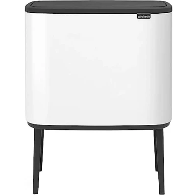 Image of Brabantia Bo Touch Bin 3 x 11 Litre Inner Buckets (White) Waste/Recycling Kitchen with Removable Compartments + Free Bags