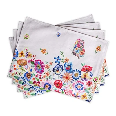 Image of Maison d&#039; Hermine Placemat Set of 4 100% Cotton Decorative Washable Easter Table Placemats for Dining, Home, Wedding, Banquet, Buffet, Happy Florals High Summer Spring/Summer (33cm x 48cm)